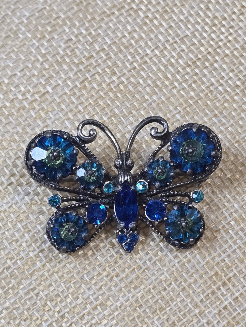 Vintage Weiss Blue Margarita AB Crystal Rhinestone Figural Butterfly Brooch